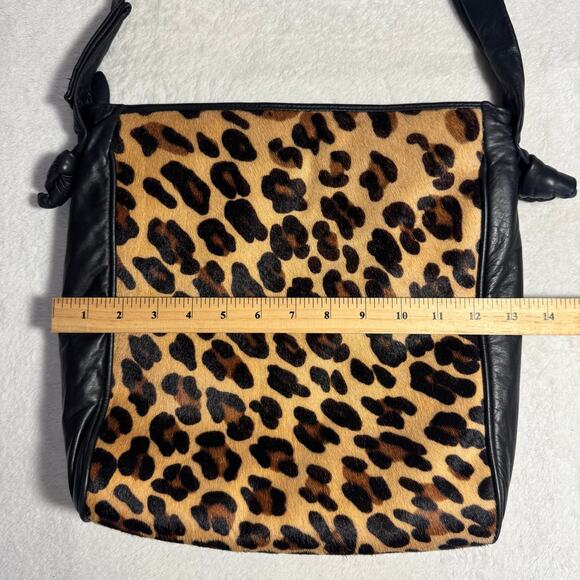 Vintage 80s Leather & Pony Hair Leopard Print Shoulder Bag - Picture 6 of 8